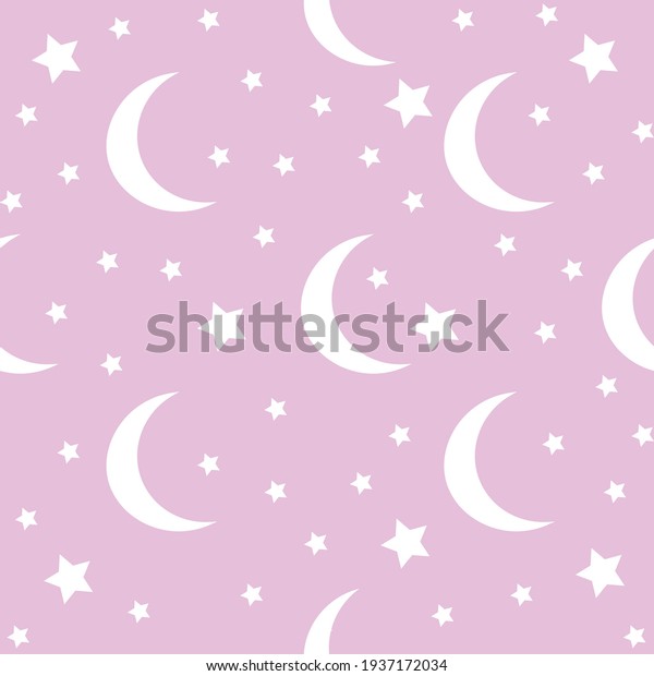 シームレスな無限のパターン 月と星のあるピンクの空 繊細なピンクの背景に星 コドモ部屋のかわいい壁紙 お祭りの背景 平らなベクター画像イラスト のベクター画像素材 ロイヤリティフリー