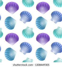 Seamless Endless Pattern with Print of colorful shells on white background. Can be used in food industry for wallpapers, posters, wrapping paper, wedding cards.
