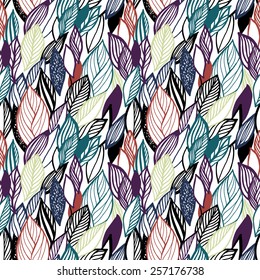 seamless endless pattern and print - leaves, branches and twigs - hand drawn vector illustration, background fabric, textiles, wallpaper, wrapping paper