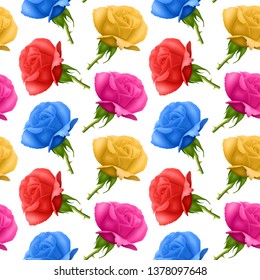 Seamless, endless pattern with realistic roses, Seamless background with bright and colorful roses, design for your packing. Vector illustration
