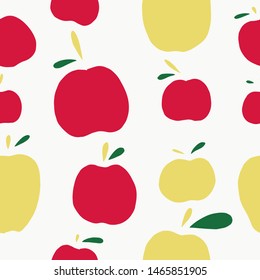 Seamless  endless pattern, red and yellow flat apple shapes on white background. Textile design. 