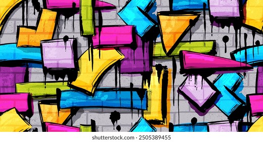 Seamless, endless, repeat background, patten, wallpaper.  Abstract geometric forms, figures. Hand drawn boxes, textures, drops. Graffiti design elements. Street art design. Rought messy textures. 