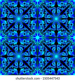 Seamless endless repeating bright ornament of blue shades for ceramics, clothes, accessories and gifts.