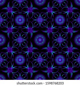 Seamless endless repeating dark ornament of blue shades