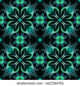 Seamless endless repeating floral ornament of green and blue shades	