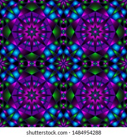 Seamless endless repeating multicolored bright ornament of different colors on combined background