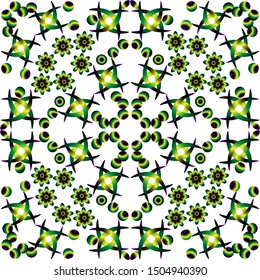 Seamless endless repeating multicolored bright ornament of different colors on a white background