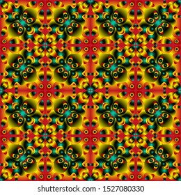 Seamless endless repeating multicolored bright ornament of different colors on combined background