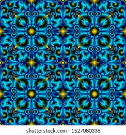 Seamless endless repeating multicolored bright ornament of different colors on combined background