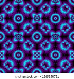 Seamless endless repeating multicolored bright ornament of different colors on combined background