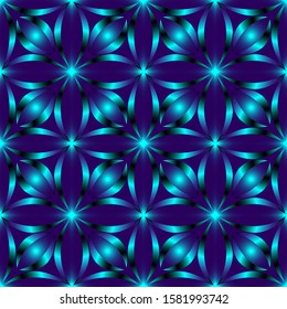 Seamless endless repeating multicolored bright ornament of blue shades
