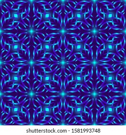 Seamless endless repeating multicolored bright ornament of blue shades