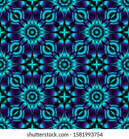 Seamless endless repeating multicolored bright ornament of blue shades