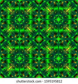 Seamless endless repeating multicolored bright ornament of green shades