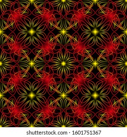 Seamless endless repeating ornament of red shades on black background