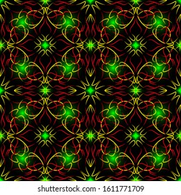 Seamless endless repeating ornament of red, orange, yellow and brown shades