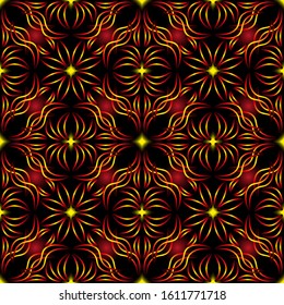 Seamless endless repeating ornament of red, orange, yellow and brown shades