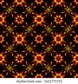 Seamless endless repeating ornament of red, orange, yellow and brown shades