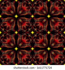 Seamless endless repeating ornament of red, orange, yellow and brown shades