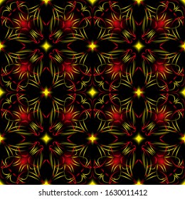 Seamless endless repeating ornament of red, orange, yellow and brown shades	