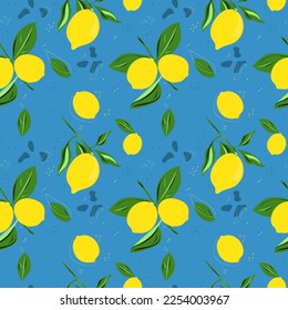 Seamless Endless repeating pattern, lemon branches, lemon tree illustration, fruit right background, for wrapping paper, for wallpaper, for prints, for fabric, for textile