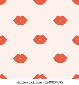 Seamless endless retro vintage pattern with kissing lips in red, pink light colors and tones for valentines day, prining, wrapping paper, wallpaper, fabric on light white background