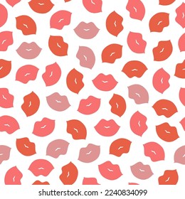 Seamless endless retro vintage pattern with kissing lips in red, pink light colors and tones for valentines day, prining, wrapping paper, wallpaper, fabric on light white background