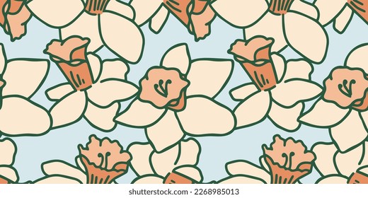 Seamless Endless Spring Daffodil Pattern, for textile, for fabric, for wrapping paper, elegant flower botanical background