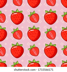 Seamless endless strawberry vector background walpaper pattern for kitchen cooking menu cafe or restaurant