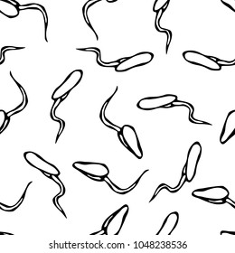 Seamless Endless Vector Illustration of Sprouting Seeds. Seedling Background, Shoot, Plant. Trees, Flowers, Vegetables Cucumber, Zucchini, Pumpkin, Melons Growing. Hand Drawn. Savoyar Doodle Style.
