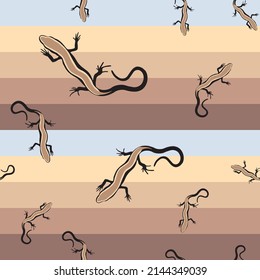 seamless endless vector pattern, lizard on a sandy pastel background.