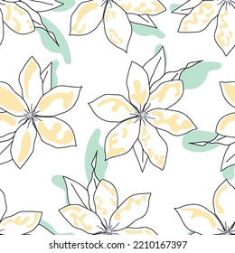seamless endless vector pattern with pastel colors and leaves.