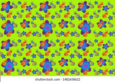 Seamless endless vector repeating multicolored bright ornament of multicolored snails