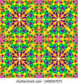 Seamless endless vector repeating multicolored bright ornament of different colors