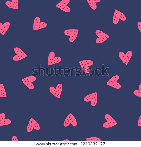 Seamless endless vintage retro pattern with random hearts for printing valentines day products, wrapping paper, fabrics, textile, wallpaper, cards, present, gift boxes on violet bachground