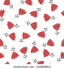 Seamless endless vintage retro rustic floral pattern with red handdrawn flowersfor printing valentines day products, wrapping paper, fabrics, textile, wallpaper, cards, present, gift boxes