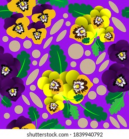 Seamless, endless, viola flowers ,vector pattern.