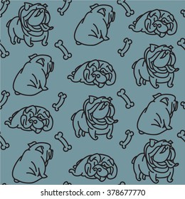 seamless english bulldog vector cute dog linear background wallpaper card