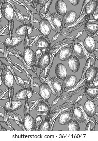 Seamless engraving pattern with olive branches
