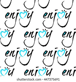 seamless enjoy lettering background and pattern vector illustration