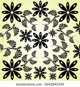 Seamless EPS fabric design featuring gold color and artistic floral elements. Modern flower style object layout ideal for textile or wallpaper applications.