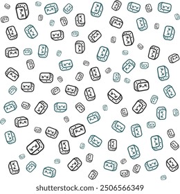 Seamless eraser pattern, white background, black and green erasers.