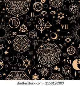 seamless esoteric pattern with different alchemical elements