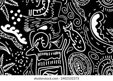 Seamless ethnic abstract pattern with black and white color, aborigines style, hand drawing, design for fabric and printing business .