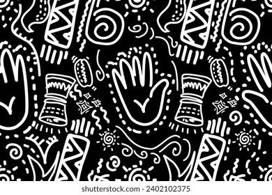 Seamless ethnic abstract pattern with black and white color, aborigines style, hand drawing, design for fabric and printing business .