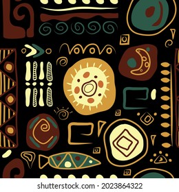 Seamless, ethnic African pattern. The culture of the peoples of Africa. Elements for fabric and any design. An abstraction. Decoration.