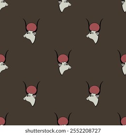 Seamless ethnic animal pattern with heads of ancient Egyptian sacred cow. Goddess Hesat or Hathor.