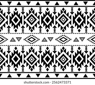 Seamless ethnic aztec pattern. Black and white vector illustration