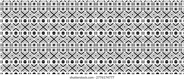 Seamless ethnic and Aztec tribal pattern. Background for fabric, wallpaper, card template, wrapping paper, carpet, textile, cover. Polynesian design tribal tattoo border. Tribal design ethnic Maori band, vector illustration.