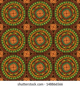 Seamless ethnic background,  kaleidoscopic ornament. Vector illustration. 